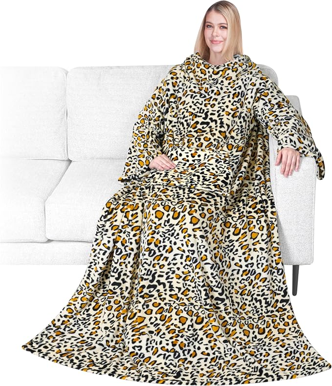 PAVILIA Blanket with Sleeves for Adult Women Men, Soft Warm Wearable Blanket Fleece Wrap Throw, Robe Blanket Gift by PAVILIA