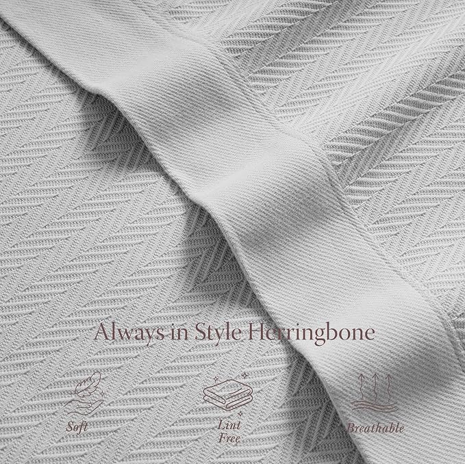Threadmill Luxury Cotton Blankets for Queen Size Bed | All-Season 100% Cotton Queen Size Blanket | Herringbone Cozy, Soft Breathable Fall Thermal Blanket fits Full Size Bed | Light Grey | 100% Cotton, Herringbone Pattern, 350 GSM, 90x92 in, Breathable,... - Image 4