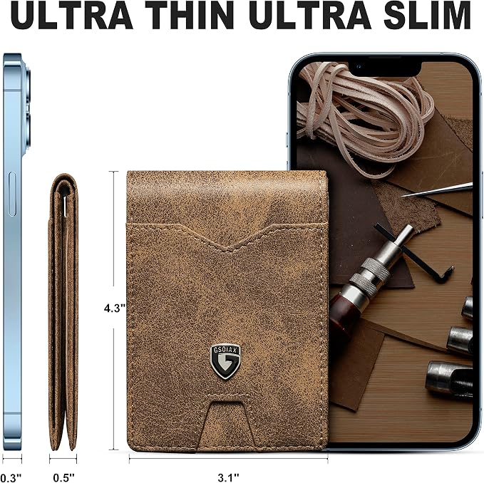 GSOIAX Slim Wallet for Men Rfid Blocking Leather Bifold Front Pocket Carbon Fiber Men's Money Clips Credit Card Holder With Gift Box - Image 5