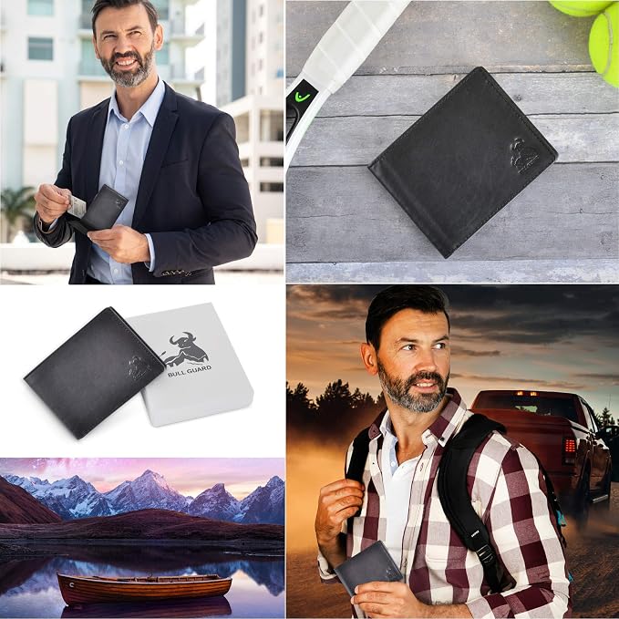 BULL GUARD Black Leather Wallet for Men with RFID Blocking - Bifold High Capacity with Side Flip 2 ID Windows and 10 Credit Cards Slots - Image 6