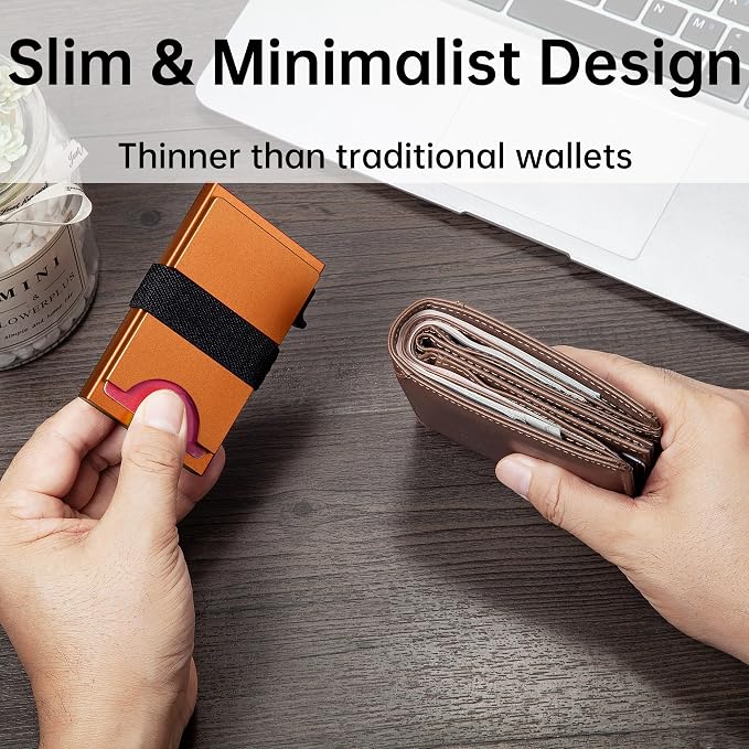 Slim Card Holder Wallet for Men, Minimalist RFID Blocking Pop Up Wallet, Smart Metal Business Card Case Holds 12 Cards, Money Clip, Front Pocket Wallet, Gifts for Men - Image 3