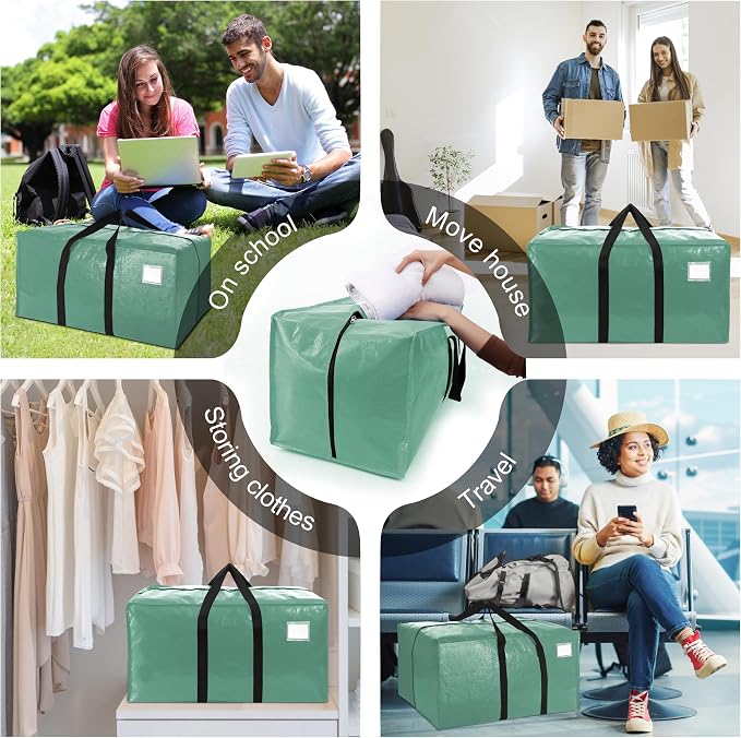 6 Pack Heavy Duty Extra Large Moving Bags W/Backpack Straps - Strong Handles & Zippers, Storage Totes For Space Saving, Fold Flat, Alternative to Box and Bin (40 gal, Teal) - Image 6