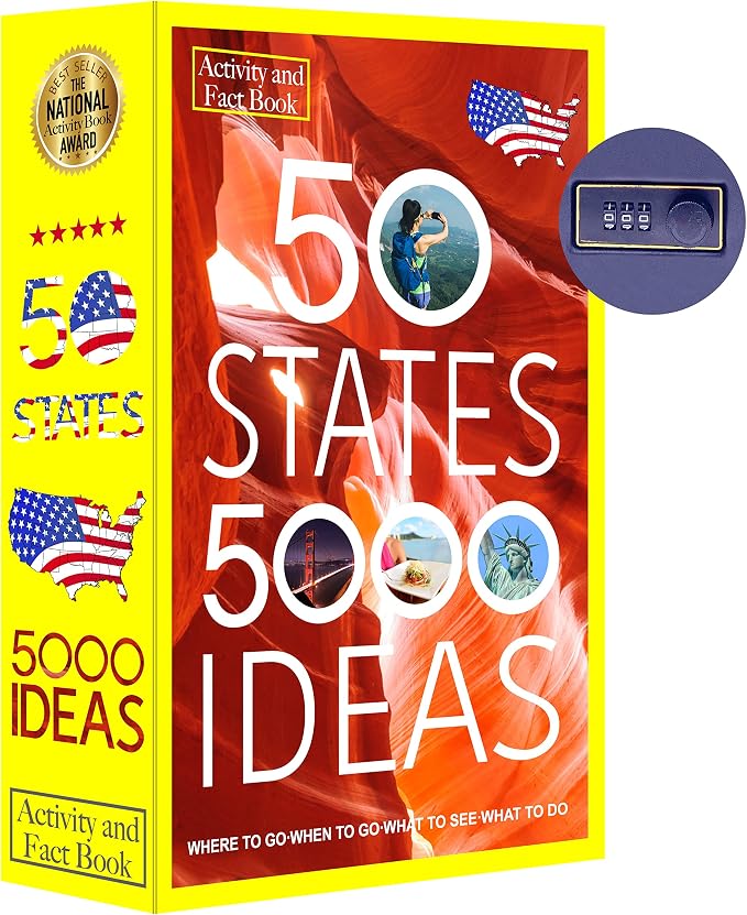 50 States Book Safe with Real Pages, Combination Lock Hidden Storage Box | Hidden safe box and hollow storage compartment for cash money. Decorative book box stash case for passport savings. by Ulixu