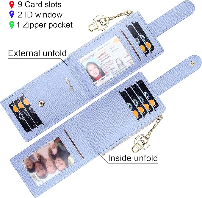 Badiya Slim Women Wallet RFID Blocking Bifold Compact 9 Card Slots Holder Wallets Soft Leather with Zipper Coin Pocket 2 ID Window - Image 4