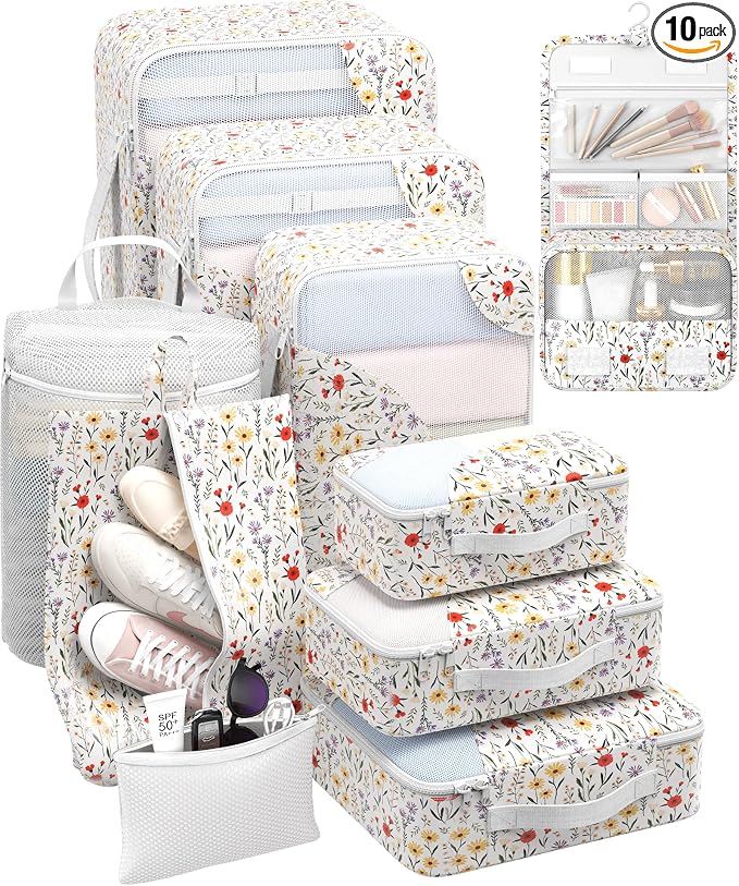 OlarHike 10 Set Packing Cubes for Travel,Gifts for Women Mom,Anti-Tearing Suitcase Organizer,with Over 1000 pcs Mesh Holes,Vacation Essentials & Accessories for Cruise Ship by OlarHike