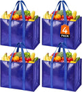 Reusable Grocery Bags, Waterproof & Foldable Shopping Bags Stand Upright | Heavy Duty Shopping Tote Bags, Waterproof & Foldable with Long Handles for Bulk Shopping, Versatile Storage 4 Pack-33L by WiseLife