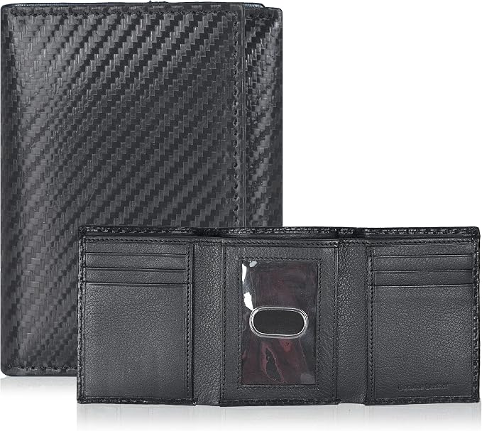 Real Leather Mens Trifold Wallet RFID Blocking Slim Minimalist Front Pocket - Thin & Stylish with ID Window in Gift Box by OakLeathers