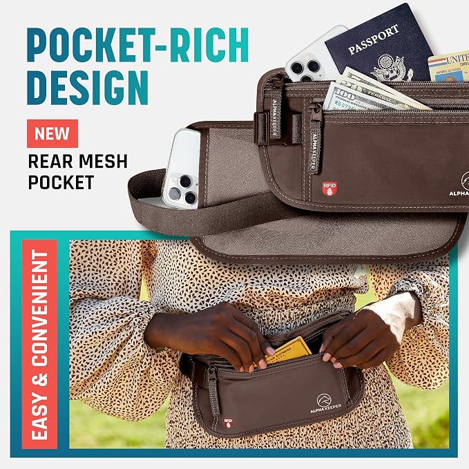 Alpha Keeper Money Belt for Travel Hidden Under Clothes – RFID Blocking Passport Holder & Slim Waist Wallet Pouch for Women & Men, Anti-Theft Travel Accessories - Image 4