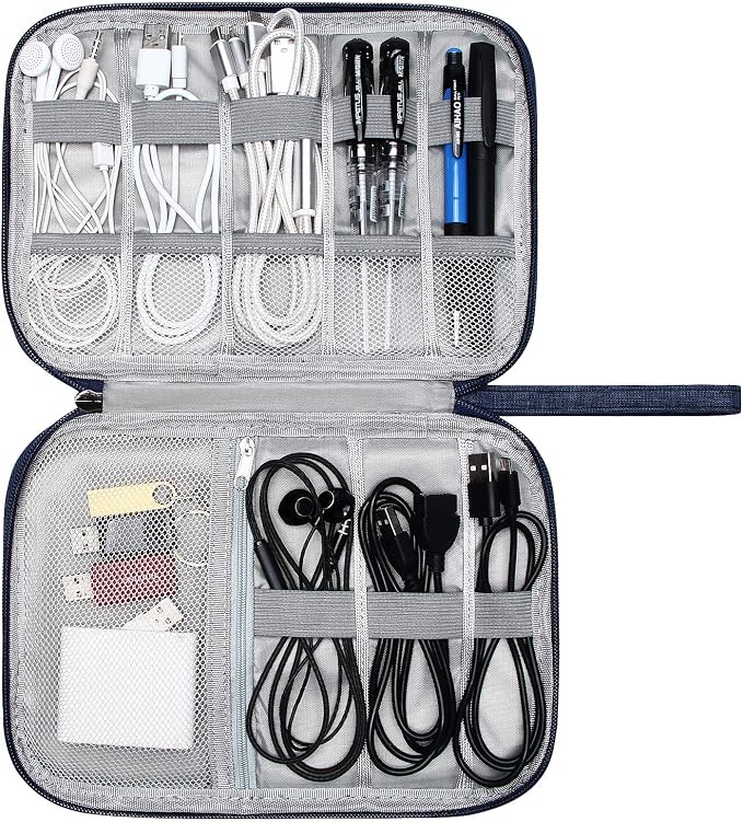 SELLYFELLY Travel Electronics Organizer Portable Cable Organizer Bag for Storage Electronic Accessories Case for Cord,Phone,Charger,Flash Drive (Navy Blue) - Image 8