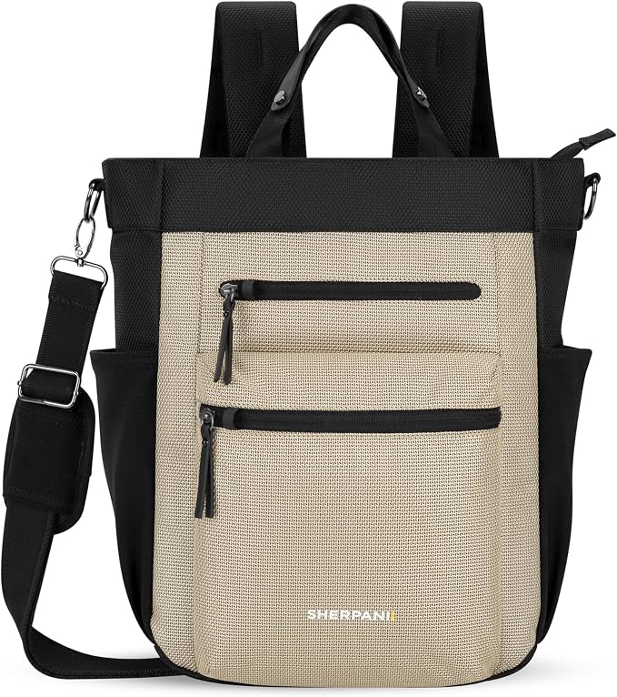 Sherpani Soleil, Anti Theft Convertible Backpack Tote (Beige Straw) | 18L Travel Shoulder Bag, Everyday Crossbody Purse, RFID Protection, Business Daypack, Travel Gift for Women, Fits 13" Laptop by SHERPANI