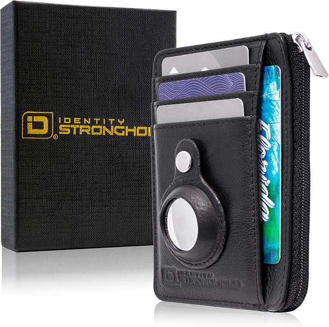 ID Stronghold RFID Blocking Front Pocket Wallet – Slim Minimalist Genuine Leather Wallet with Zipper Coin Pocket (Airtag Black) - Image 6