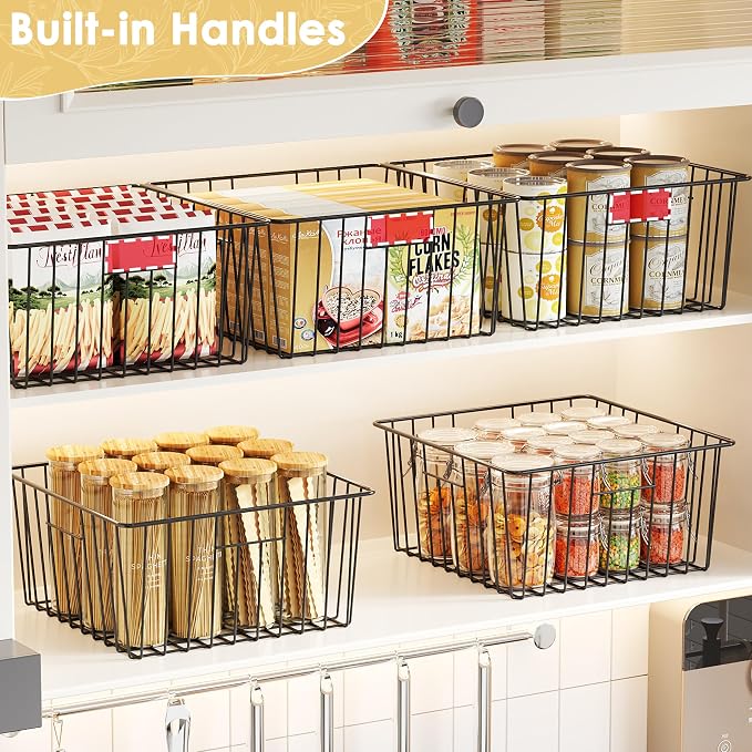 X-cosrack Metal Wire Baskets for Pantry Organization and Storage Freezer Organizer Bins with Handles 4 Pack-12"x12"x6" Extra Large Mesh Bin for Pantry Kitchen Laundry Closet Garage Patent Design - Image 2