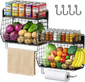 2 Pack Magnetic Spice Rack for Fridge with Paper Towel Holder andf 4 Hook | Fruit Basket Kitchen Storage and Organizer, Full‑Enclosed Magnetic Shelf 33 lbs for Laundry, Pantry, Coffee Bar and RV by CCWOFF