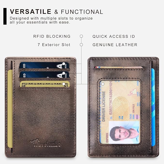 Travelambo 100% Genuine Leather Wallet for Men and Women, Slim Minimalist RFID Blocking Front Pocket Credit Card Holder with Gift Box(Galaxy Coffee) - Image 5
