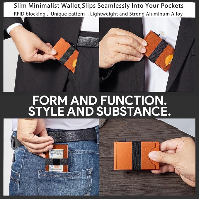 Slim Card Holder Wallet for Men, Minimalist RFID Blocking Pop Up Wallet, Smart Metal Business Card Case Holds 12 Cards, Money Clip, Front Pocket Wallet, Gifts for Men - Image 6
