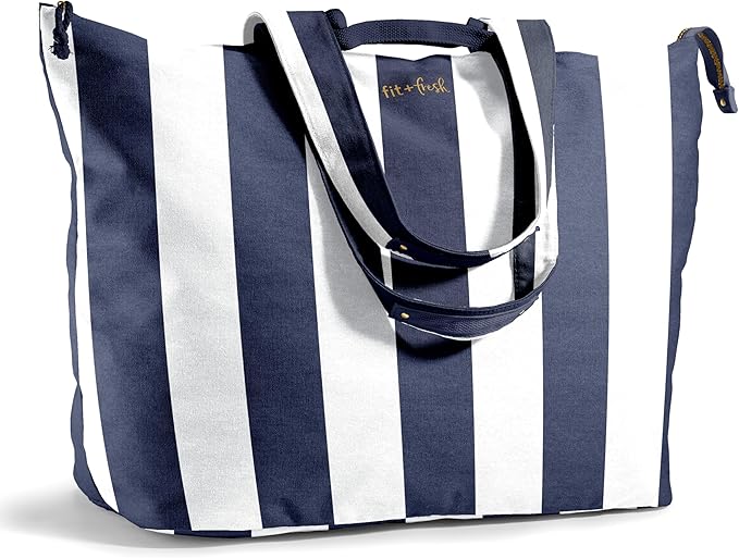 Fit & Fresh All The Things XL Beach Bag for Women, Oversized Travel Tote | Zip Closure, 3 Interior Pockets, 1 Large Zip Pocket, Dual Carry Handles, Canvas Weekender - Pool, College, Laundry, Groceries by fitfresh