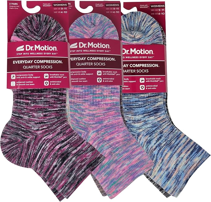 Dr. Motion Compression Quarter Socks For Women With Enhanced Cushion And Breathable Arch Support 6 Pairs by Dr.+Motion