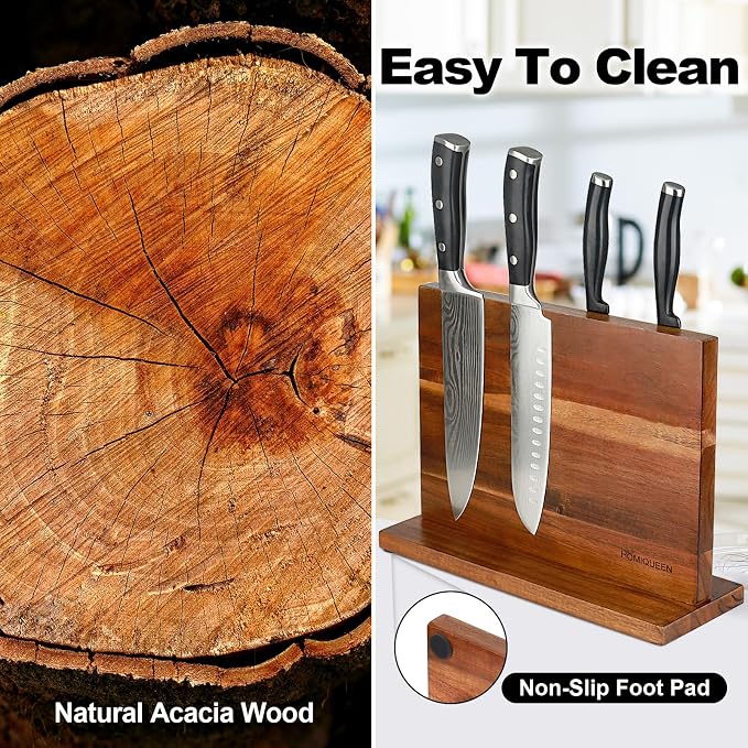 Magnetic Knife Block Double Sided Magnetic Knife Holder Rack with Strong Enhanced Magnets Acacia Wood Magnetic Knife Storage Stand - Image 6