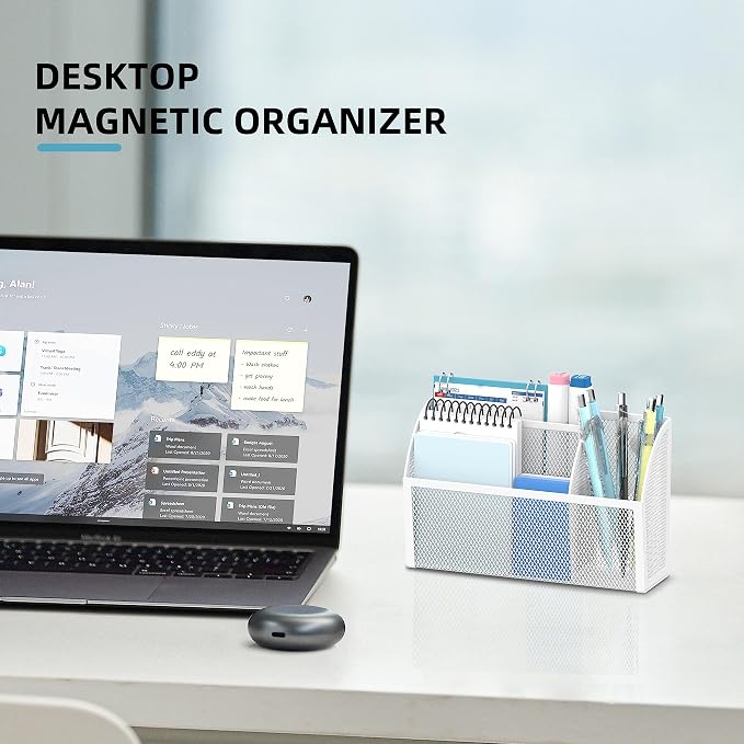 3-Grid Magnetic Pencil Holder, Strong Magnet Locker Organizer, White | Mesh Magnetic Shelf, Marker Holder Perfect for Whiteboard, Refrigerator and Locker Accessories - Image 2