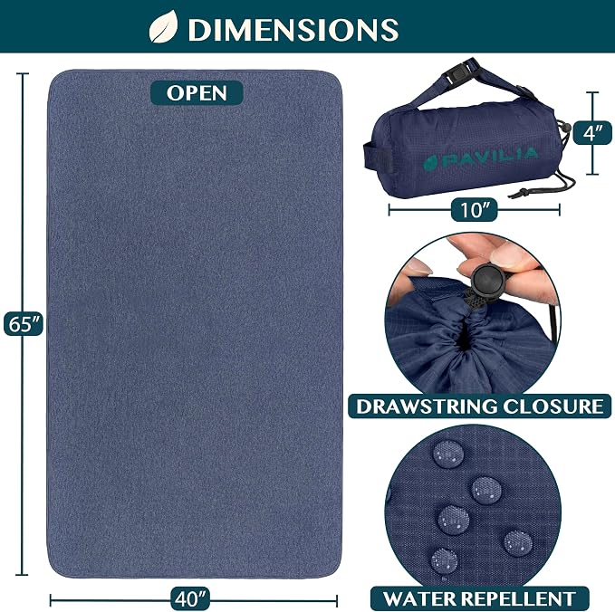 PAVILIA Travel Blanket Airplane Compact with Bag Lightweight, Navy Blue | Soft Fleece Plane Long Flights, Camping Road Trips, Packable Traveler Gift Essentials with Luggage Backpack Strap, 65x40 - Image 4