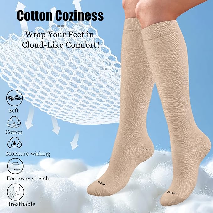 Cotton Compression Socks for Women&Men 15-20mmHg Knee High Cute Support Sock for Nurses, Pregnant Women, Travel - Image 2