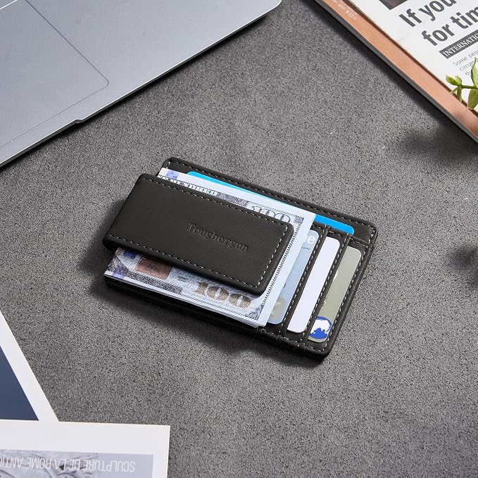 Toughergun Slim Wallet for Men RFID Blocking Money Clip, Minimalist Front Pocket Credit Card Holder, Magnetic Thin Mens Wallets with ID Window - Image 3