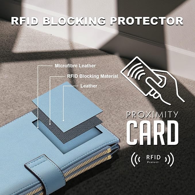 Travelambo Womens Leather Bifold Wallet, Slim RFID Blocking Card Holder | Large Capacity, 16 Card Slots & ID Window, 2 Zipper Pockets, Dual Snap Closure, Slim Lightweight, RFID Privacy Protection - Image 3