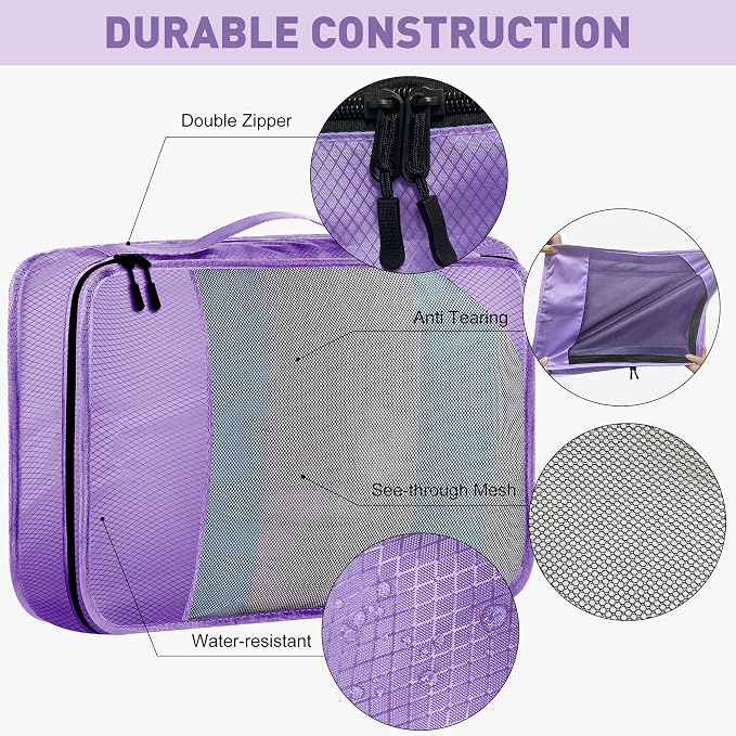 Toncoke 8-Piece Packing Cubes for Travel, 2026 Upgraded Durable Zippers & Reinforced Mesh, Complete Luggage Organizer Set with Shoe/Toiletry/Laundry Bags, 4 Sizes for Suitcase, Men Women, (Purple) - Image 4