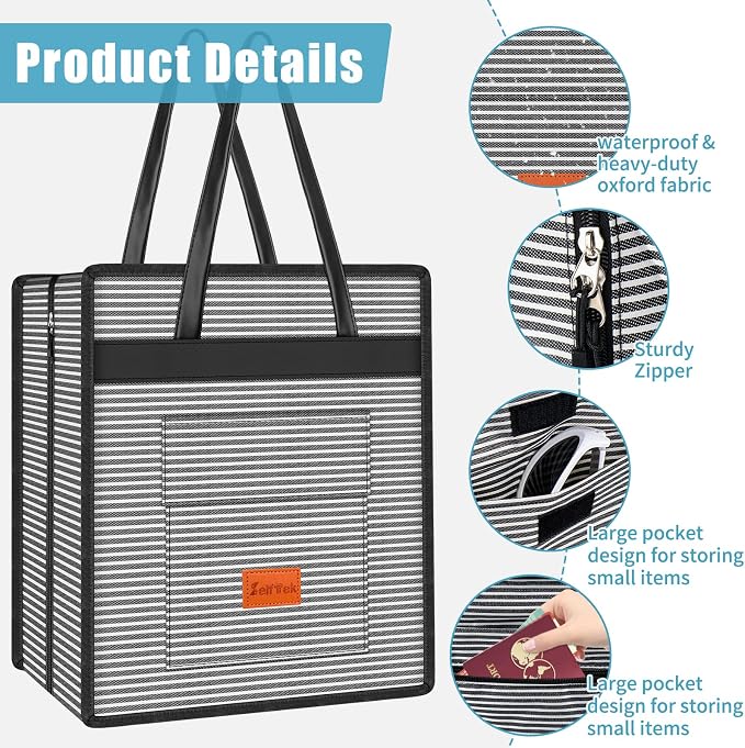 SelfTek Shoe Bags for Travel with Handle, Waterproof Large-Capacity Family Travel Shoe Bag Organizer for Multiple Shoes, Shoe Travel Bags for Packing, Suitable for Luggage Handle (Streifen) - Image 5