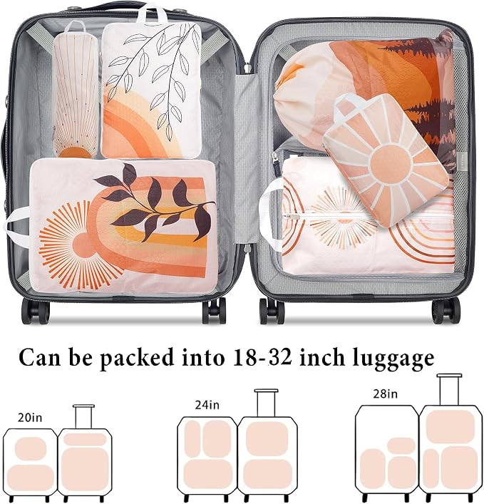 Compression Packing Cubes for Suitcases, 6 Set Bohemia Luggage Organizer, Lightweight Waterproof Expandable/Compression Bags Smell Proof Travel Packing Cubes for Suitcases - Image 5