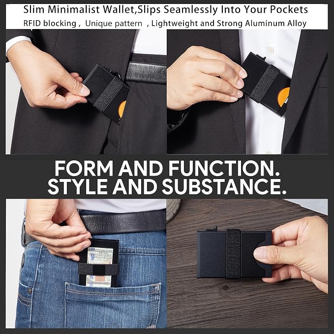 Slim Card Holder Wallet for Men, Minimalist RFID Blocking Pop Up Wallet, Smart Metal Business Card Case Holds 12 Cards, Money Clip, Front Pocket Wallet, Gifts for Men - Image 6