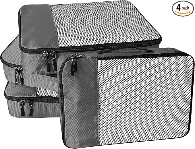 WTREE 4-Piece Packing Cubes Travel Accessories Set for Suitcases - Luggage Organizer Bags with Double Zipper - Mesh Top - Small - Dark Grey by WTREE
