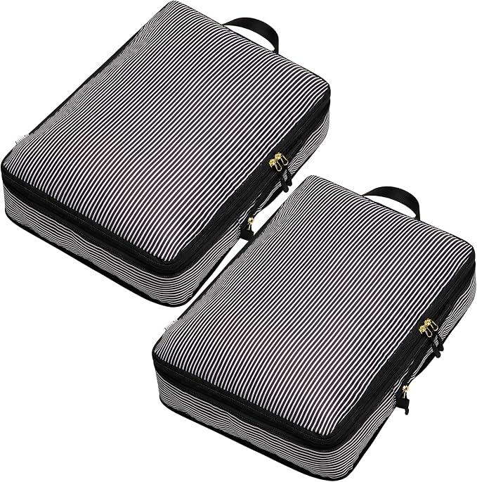 Extra Large Compression Packing Cubes for Checked Luggage, Lightweight Suitcase Organizers & Space Saver Bags - Travel Cubes for Packing - Travel Essentials - 2pc Set, X-Large - Black Stripe by Unknown