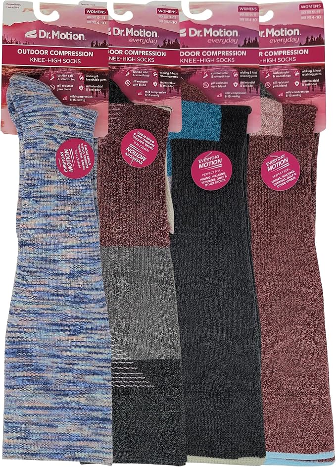 Dr. Motion Compression Knee HIgh Socks (4 Pairs), Arch Support Outdoor Running HIking Socks for Women - Image 2