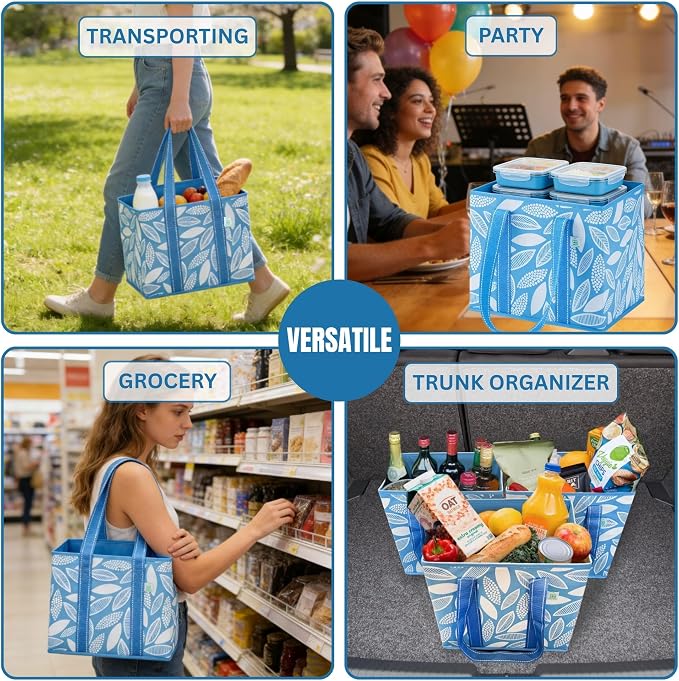 VENO 3 Pack Heavy Duty Reusable Grocery Shopping Bags Utility Tote | Water Resistant, Storage Box with Sturdy Handles & Hard Bottom, Foldable for Groceries Shopping Cart(Spring Breeze, 6 Gallon) - Image 6