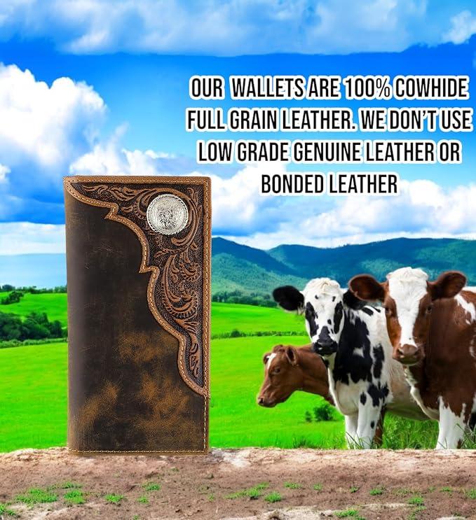F&L CLASSIC Men's RFID Vintage Look Genuine Leather Long Bifold Wallet Checkbook Wallets,brown,240-82 - Image 4