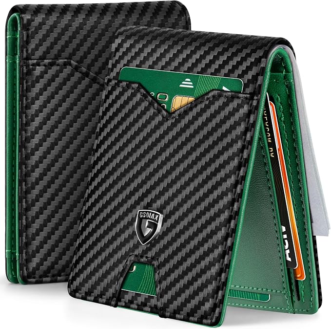 GSOIAX Slim Wallet for Men Rfid Blocking Leather Bifold Front Pocket Carbon Fiber Men's Money Clips Credit Card Holder With Gift Box by GSOIAX