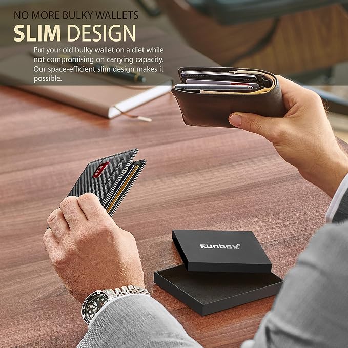 RUNBOX Slim Wallet for Men Genuine Leather RFID Blocking Bifold Minimalist Front Pocket Mens Wallet with Money Clip Thin Gift Box - Image 5