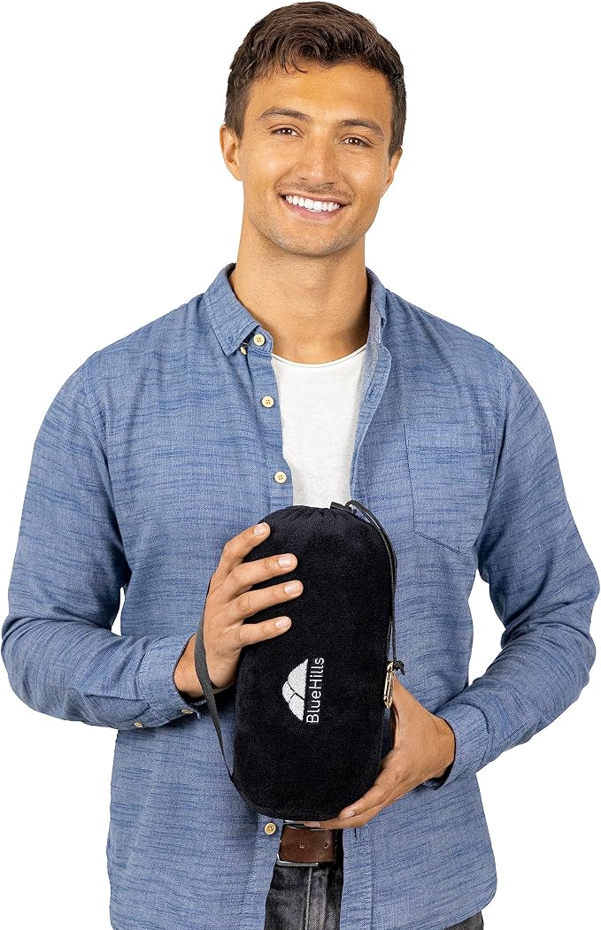 BlueHills Premium Soft Rolled Travel Blanket Pillow Airplane 2 in 1 - Black | 2 in 1 Convertible Pillow Blanket, Matching Plush Soft Case, 70 X 48 Tall Blanket, Lightweight, Luggage Strap, Carabiner Clip - Image 9