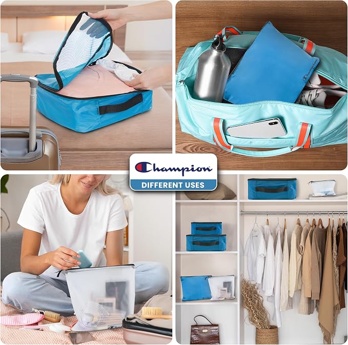 Champion Packing Cubes for Travel - 6 Piece Organizer Set, Carry-On Ready | Breathable mesh, sturdy handles; 3 cubes, 1 laundry bag, 2 zip pouches; zipper closure; fits carry-on and full-size suitcases - Image 7