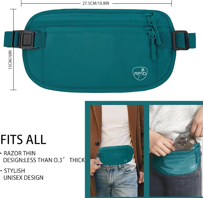 Money Belt, Hidden Travel Wallet for Passport, RFID Blocking Passport Pouch, Undercover Fanny Pack(Green) - Image 2