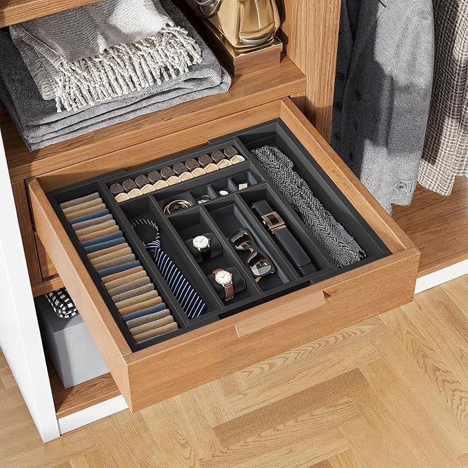 Pipishell Bamboo Expandable Drawer Organizer for Utensils Holder, Adjustable Cutlery Tray, Wood Drawer Dividers Organizer for Silverware, Flatware, Knives in Kitchen, Bedroom, Living Room(M-Black) - Image 8