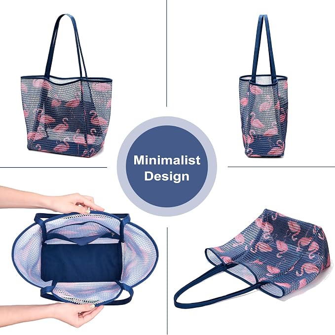 KALIDI Beach Mesh Tote Bag, Casual MAX 23L Summer Foldable Hobo Bag Women | Sandproof Widen Strap Large Shoulder Bag For Lake Pool Vacation Travel Picnic Grocery Market Shopping Carrier - Image 5