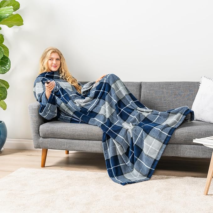 PAVILIA Blanket with Sleeves for Adult Women Men, Soft Warm Wearable Blanket Fleece Wrap Throw, Robe Blanket Gift - Image 5