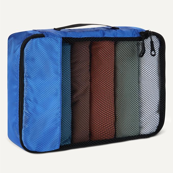 Amazon Essentials 4-Piece Packing Cubes Travel Accessories Set, Space-Saving Luggage Organizer with Double Zipper, Mesh Top, 2 Medium/2 Large, Blue (Previously Amazon Basics) - Image 4