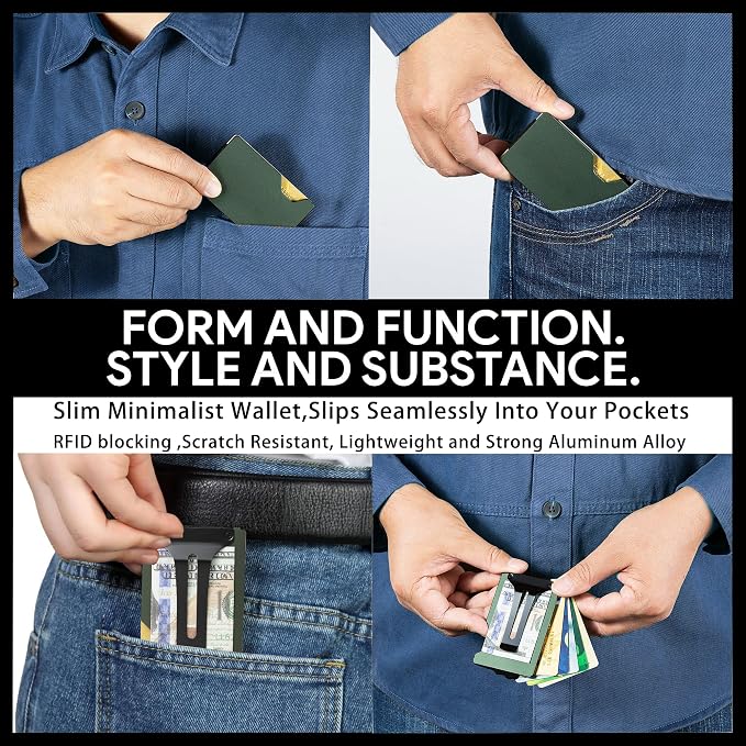 Minimalist Wallet for Men, Slim Metal RFID Blocking Wallet Credit Card Holder Money Clip & Cash Strap, Scratch-Resistant Holds 15 Cards,Ideal Gift for Men | Matte Green - Image 7