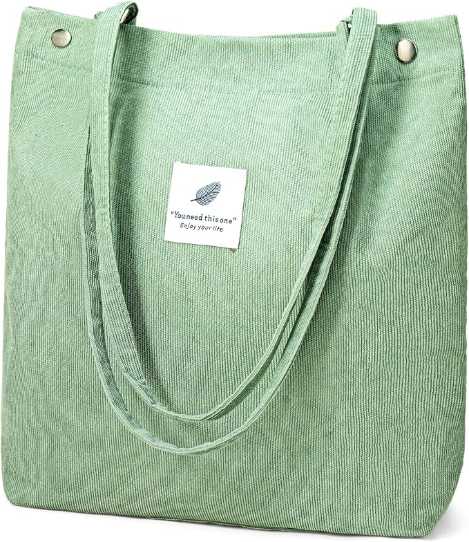 Corduroy Tote Bag for Women Crossbody Bags Lightweight Handbags Shoulder Bag with Zipper Pockets for Work Shopping by AMXNX