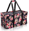 Extra Large Utility Tote Bag, Oversized Collapsible Reusable Wire Frame Rectangular Canvas Basket With Two Exterior Pockets For Beach, Pool, Laundry, Car Trunk, Storage - Rose by Lucazzi