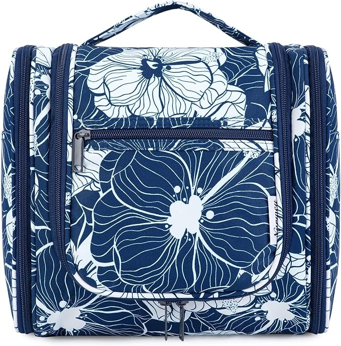 Narwey Hanging Toiletry Bag for Women Travel Makeup Bag Organizer Toiletries Bag for Cosmetics Essentials Accessories (Large, Blue Lotus) by Narwey