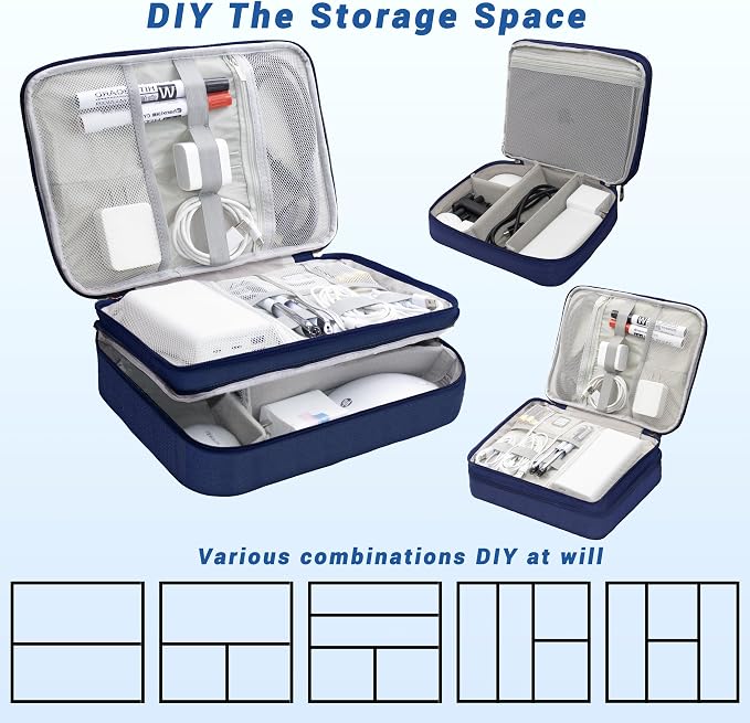 Electronics Organizer,Travel Cord Organizer Pouch,Cable Organizer Bags | Waterproof Electronic Accessories Storage Case for Cables, Cords, Charger, Phone (Three Layer-NavyBlue) - Image 7
